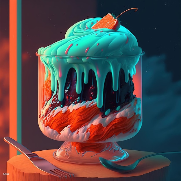 goteo de pastel de helado en una ilustración de concepto de vidrio