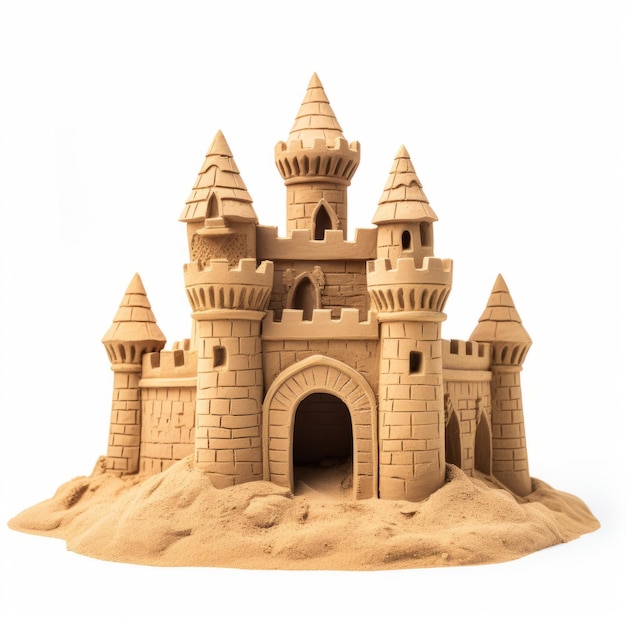 Gothic Architektur inspiriert Sand Schloss Modell auf weißem Hintergrund