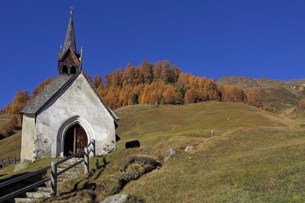 Gotische Kirche St. Nikolaus Bergdorf Rojen 2000m Südtirol Italien