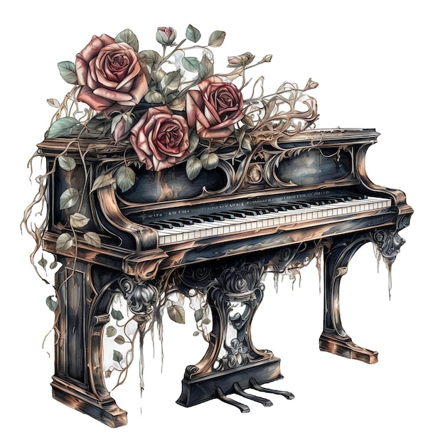 Gotische Klavier-Aquarell-Illustration