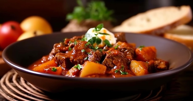 Goulash de ternera tradicional con salsa y patatas alimentación saludable cocina austriaca AI generado