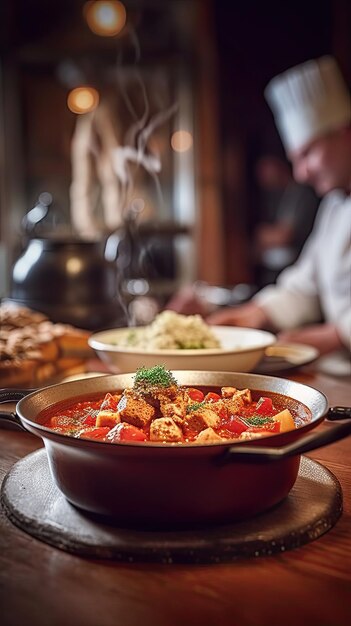 Goulash uma sopa ou ensopado de carne e legumes temperado com páprica