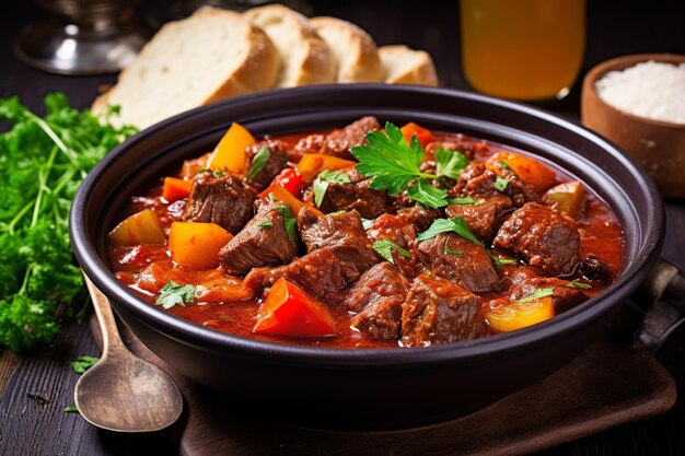 Goulash Ungarisches Fleisch- und Gemüsegericht mit Paprika und Gewürzen