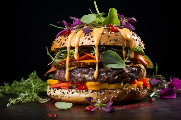 Gourmet-Cheeseburger mit gegrilltem Fleisch und frischem Gemüse