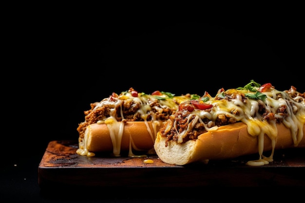 Gourmet Delight Deluxe Philly Cheesesteak em fundo branco Comida deliciosa