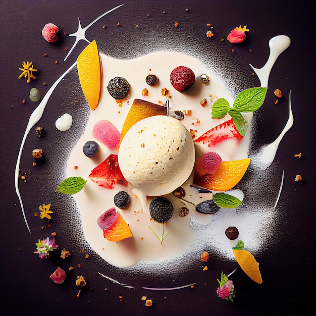 Gourmet-Dessert Exquisite Restaurant Kuchen Haute Cuisine Abstrakt Generative Ai Illustration