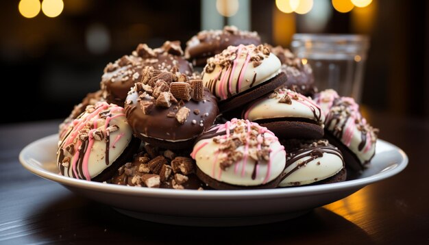 Foto gourmet-dessert mit schokoladentrüffel und mandeln, erzeugt durch ki