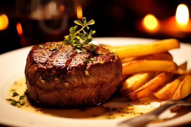 Foto gourmet filet mignon e batatas fritas prazer epicúrio