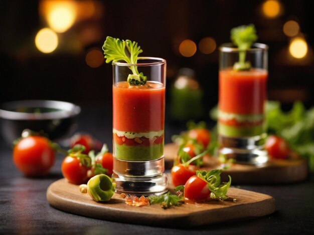 Gourmet Gazpacho Shooter Elegant Appetizer Konzept