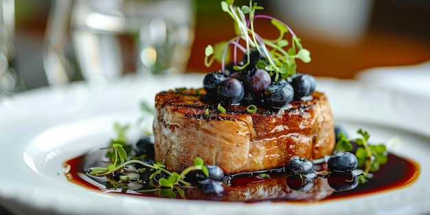 Gourmet-Gebräuch mit frischen Blaubeeren auf elegantem Geschirr