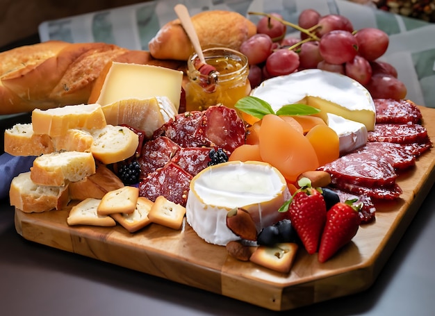 Gourmet-Lebensmittel Charcuterie-Tafel mit einer Vielzahl von köstlichen handwerklichen Käsesorten