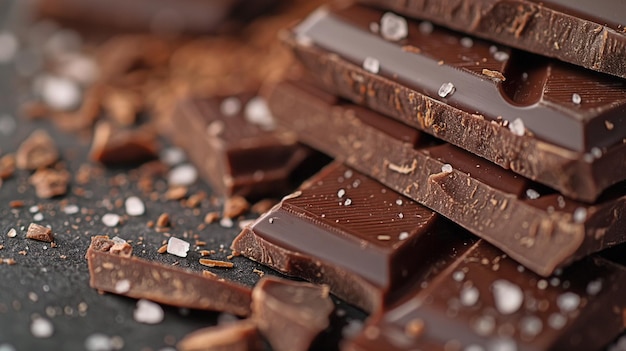 Gourmet-Meeressalz-Schokolade-Close-Up mit dunklem Kakao