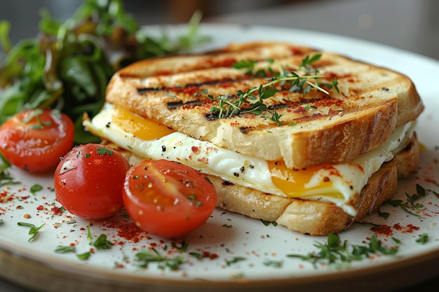 Gourmet Panini com um ovo dourado Culinary Morning Treat Fast Food