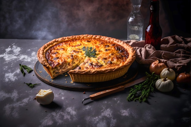 Gourmet Quiche Lorraine com queijo bacon e recheio de creme de ovos