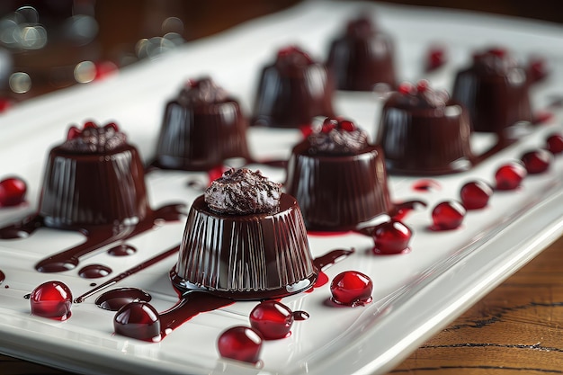 Gourmet-Schokoladen-Dessert elegant auf dem Teller präsentiert