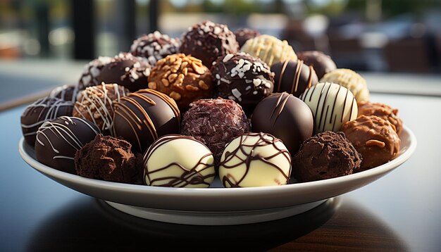 Foto gourmet-schokoladentrüffel-sammlung ein süßer genuss, der von ki generiert wird