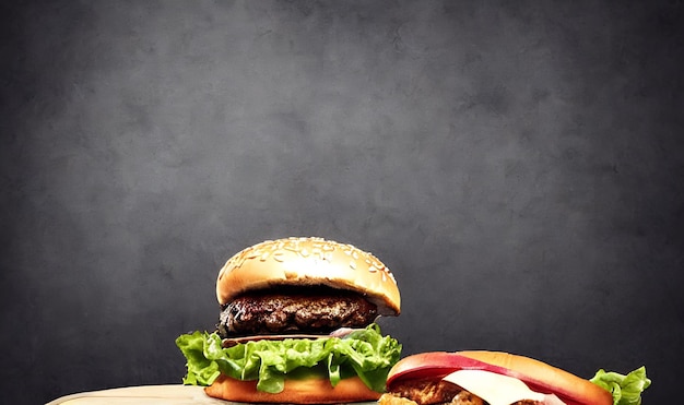 Gourmetfrischer, köstlicher, selbstgemachter Hamburger, gegrillter Gourmethamburger, amerikanische Küche, Schnellessen.