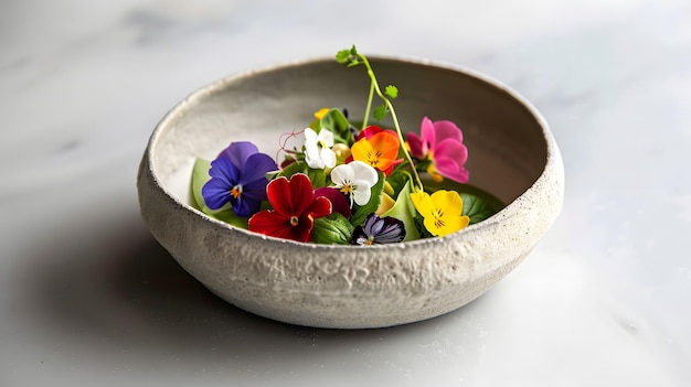 Gourmetgericht mit essbaren Blumen Elegante Präsentation