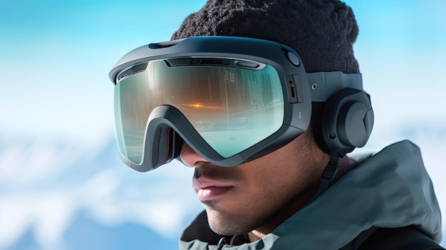 GPS en gafas de esquí inteligentes para navegar por pendientes que guían su camino con información basada en datos y mejoran la emoción de esquiar en medio del impresionante paisaje alpino Generado por IA