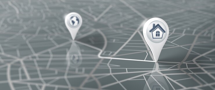 GPS-Navigations-Straßenkarte mit Pin-Symbol Logistische Geographie Transport Reisen und Navigation