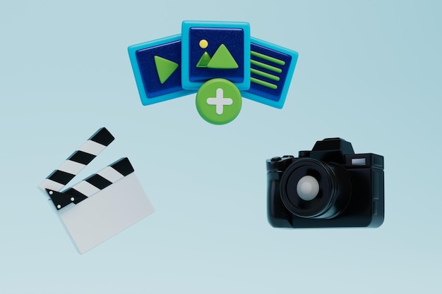 Grabación de video en un cracker de dispositivo fotográfico de cámara fotográfica profesional para tomas y botones para agregar renderizado 3D de video