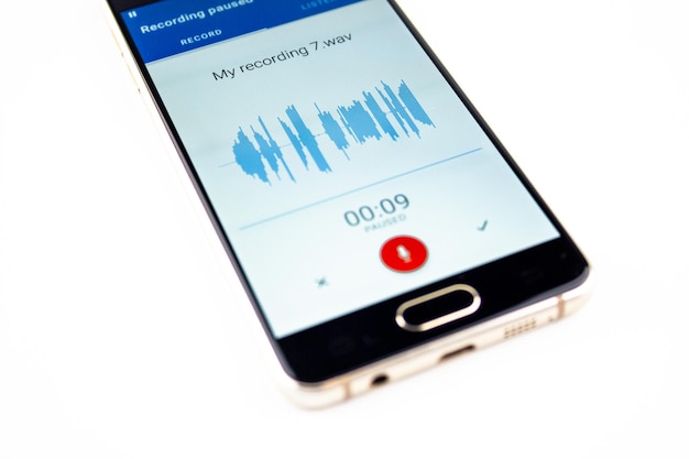Foto grabación de voz en una grabadora de voz en un teléfono inteligente grabación de audio habilitada en la grabadora de voz