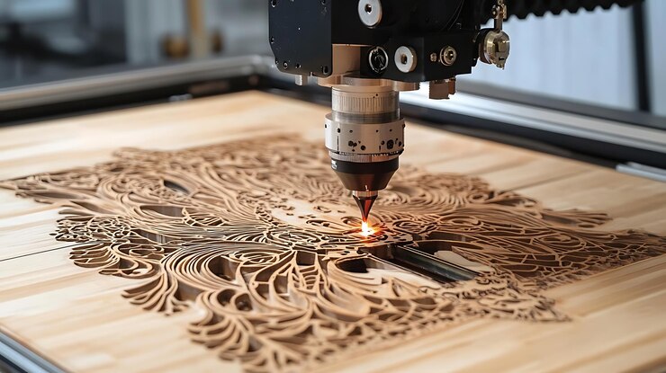Foto el grabado por láser de una pieza de arte de madera