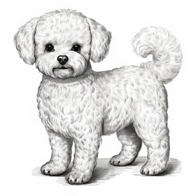 Grabado muy detallado de un perro mascota blanco con estilo Poodlepunk