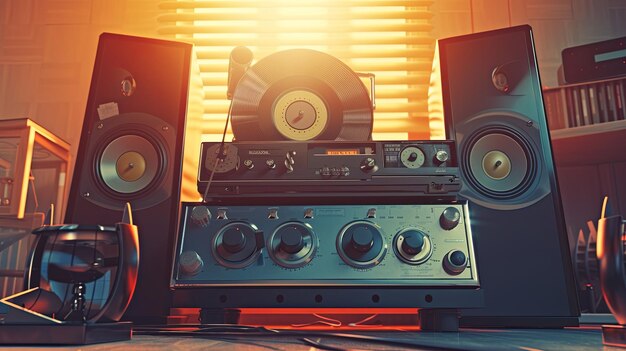 Foto grabadora de cinta retro grande y altavoces de música