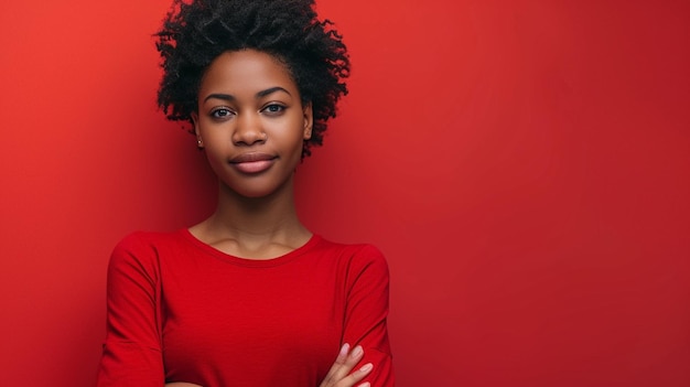 Grace confiante Mulher jovem adulta africana expressando determinação isolada em fundo sólido com espaço de cópia