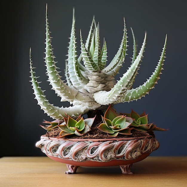 Foto graceful balance ein detaillierter aloe-vera-bonsai im figura-serpentinata-stil