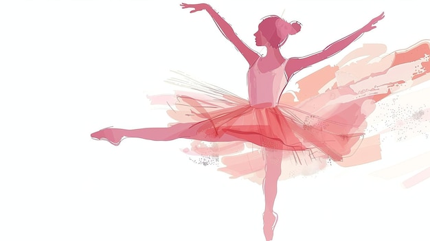 Graciosa bailarina bailando con zapatillas de punta Tutu rosa y fondo Ilustración vectorial