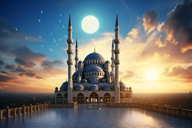 Graciosa mezquita La belleza del cielo y la luna creciente AI generativa
