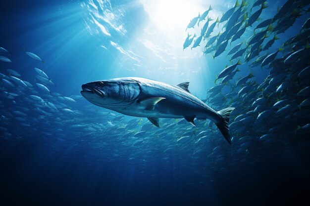 La graciosa silueta de la barracuda de los mares de Andamán adornada por encantadores rayos de luz