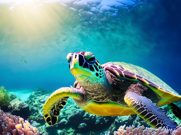 graciosa tartaruga marinha ou um vibrante recife de coral