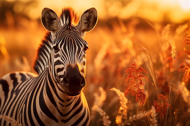 Graciosa zebra pastando na savana africana fotografia da vida selvagem Ai Generative