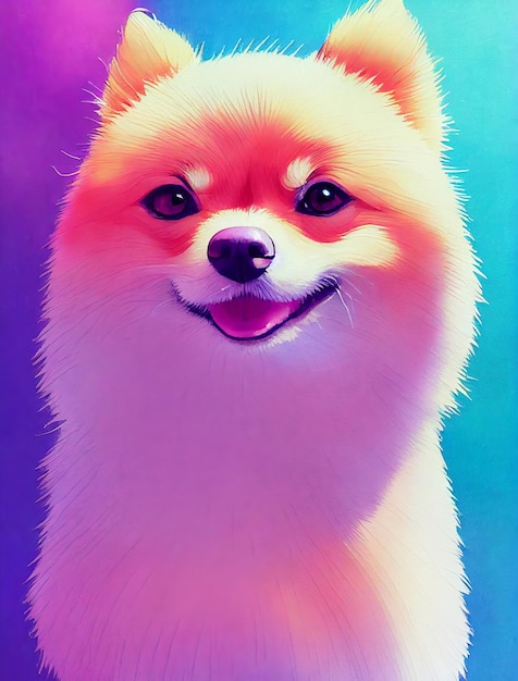 Gracioso adorable retrato en la cabeza de lindo perrito pomeranian perro cachorro de raza de pie frente a la mirada frontal