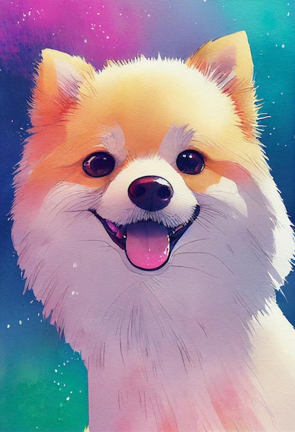 Gracioso adorable retrato en la cabeza de lindo perrito pomeranian perro cachorro de raza de pie frente a la mirada frontal