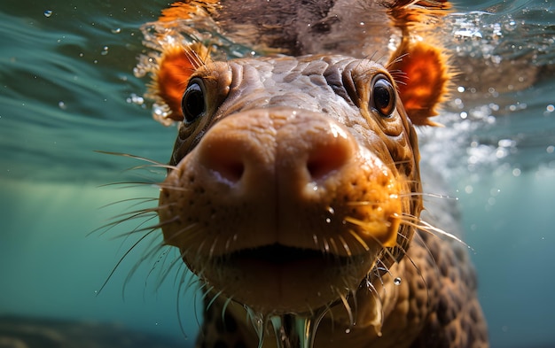 Gracioso Bebé hipopótamo selfie fotografía de cerca