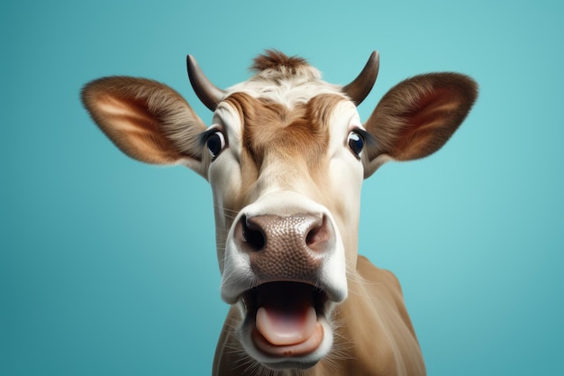 Gracioso estudio de vaca sorprendido disparó fondo de color brillante aislado