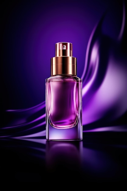 Gracioso frasco de perfume em um fundo roxo por Generative AI