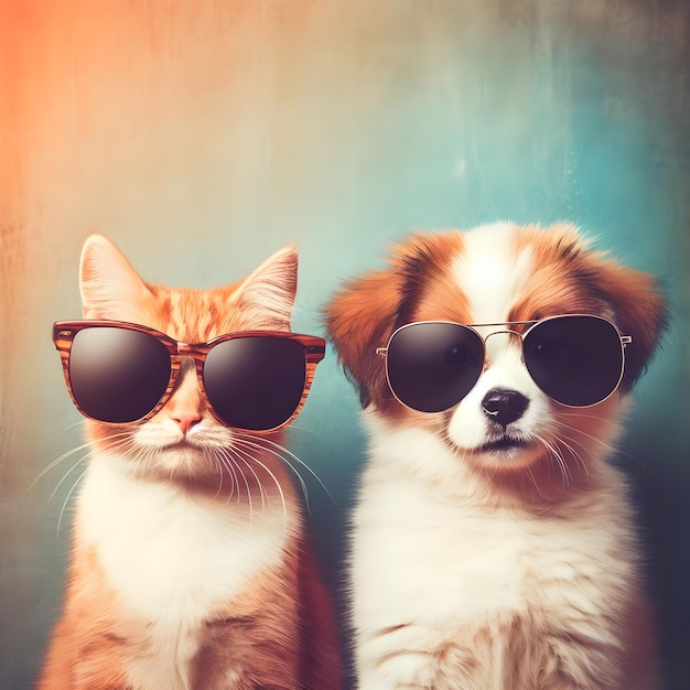 Gracioso gato y perro con gafas