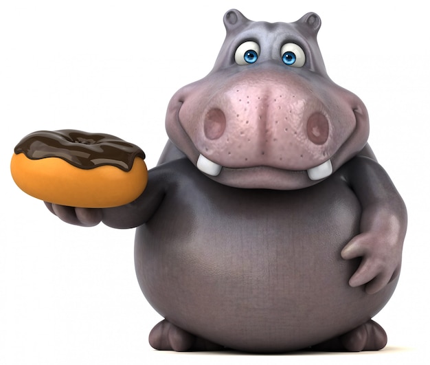 gracioso hipopótamo 3d sosteniendo una rosquilla
