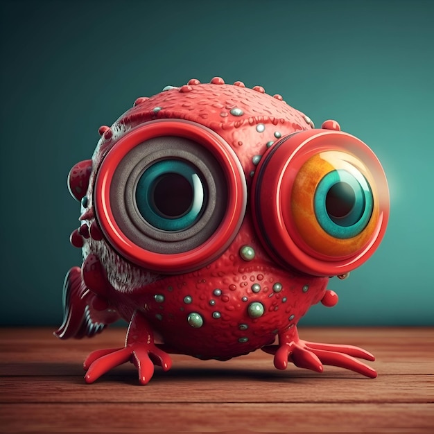 Gracioso monstruo rojo con grandes ojos 3d render ilustración