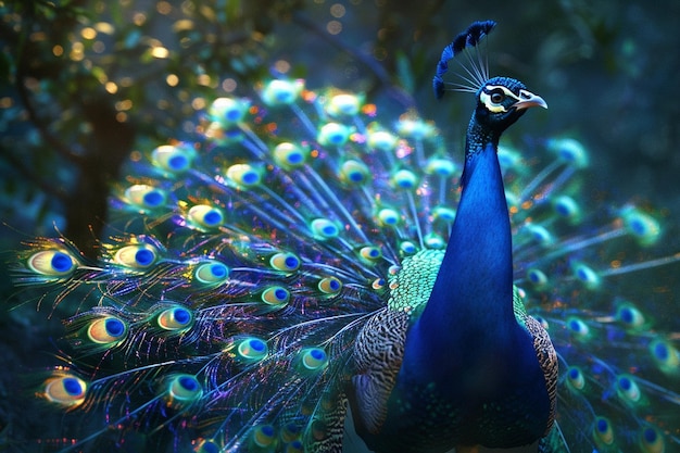 Foto el gracioso pavo real exhibe sus plumas iridescentes