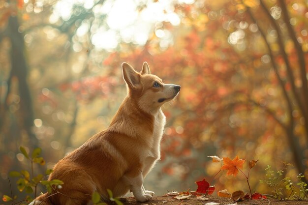 El gracioso Pembroke Welsh Corgi sentado majestuosamente en su guarida