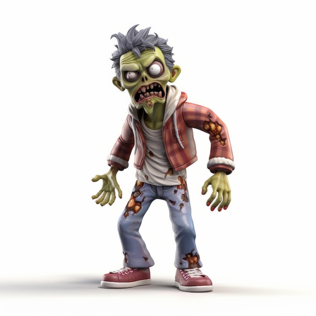 Foto el gracioso personaje zombi en vaqueros y chaqueta 3d render cartoon
