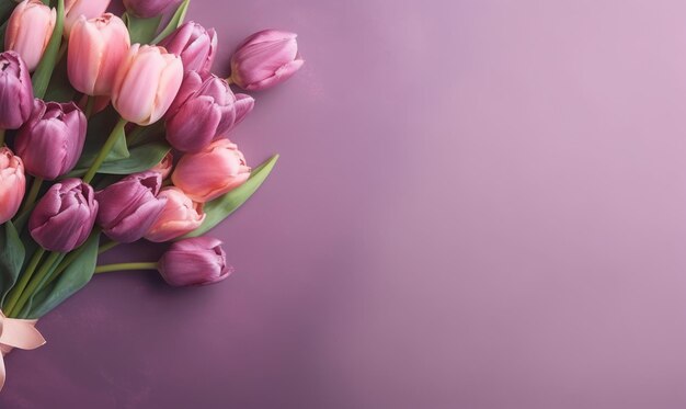 Graciosos tulipanes de color púrpura en un delicado tono rosado que muestra la belleza y la tranquilidad de la naturaleza primaveral