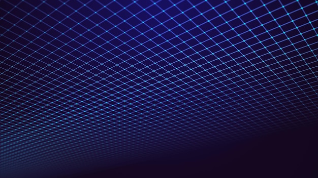 Foto grade azul de perspectiva em um fundo escuro ilustração futurista de uma conexão de rede big data background no estilo dos anos 80 renderização em 3d