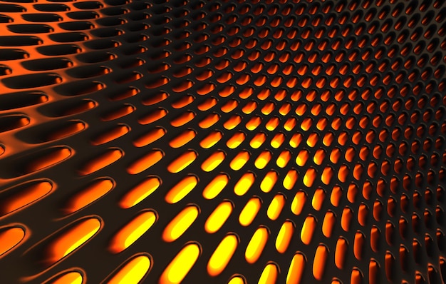 Grade de malha metálica Fundo de renderização 3d abstrato em renderização 3d de alta resolução da grade de carbono preto com luz laranja